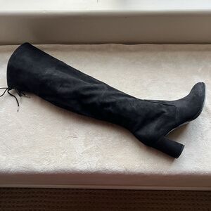 NEW Marc Fisher Pretta Black Faux Suede Block Heel Over The Knee Boots Women 9.5